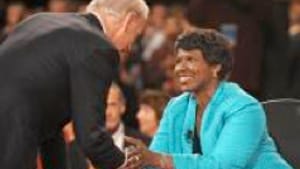 Ifill (right) with Biden: Neutered by a pro.