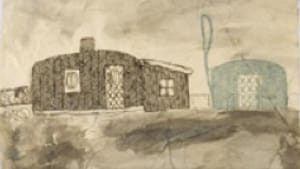 'Landscape with Two Patterned Houses': With soot, spit and an unidentified blue pigment, who needs paint?