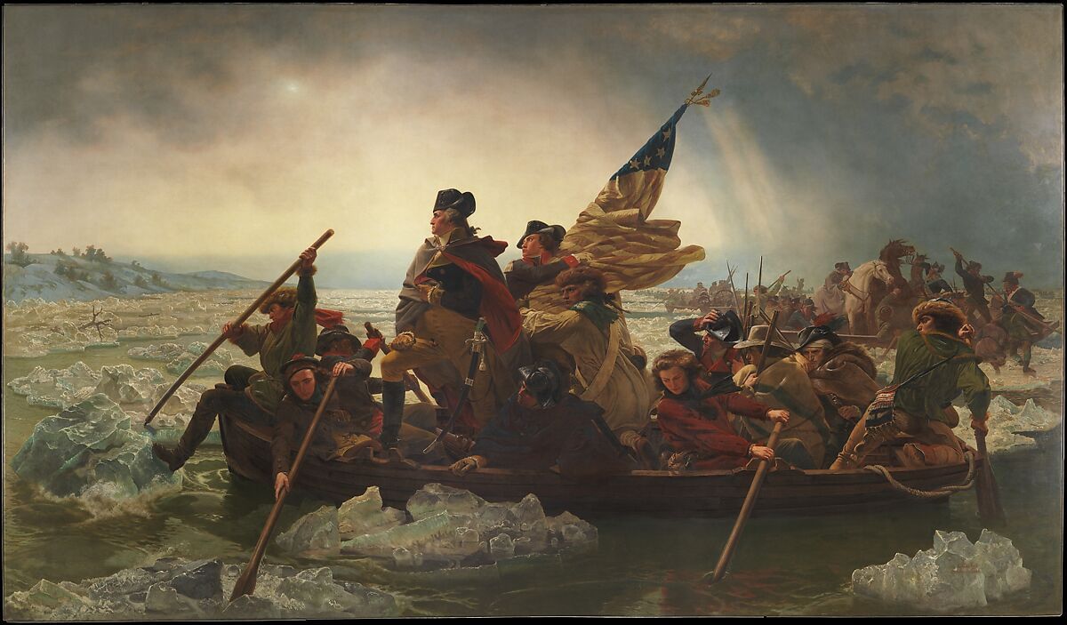 The famous painting glorifying Washington and his soldiers crossing an icy river in a small boat.