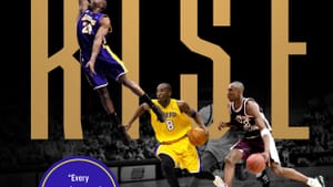 A book cover with the 'The Rise' in big, bold font. Bryant appears three times, in two Lakers and Lower Merion jerseys.