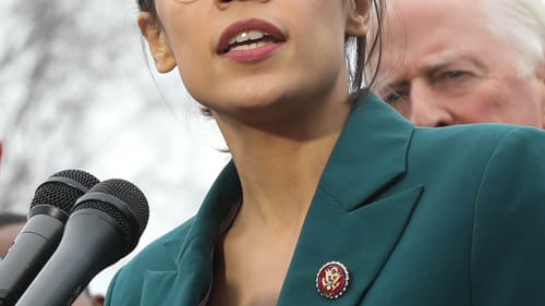 Alexandria Ocasio-Cortez speaks about her Green New Deal in a February 2019 presser. (Photo via Wikimedia Commons.)