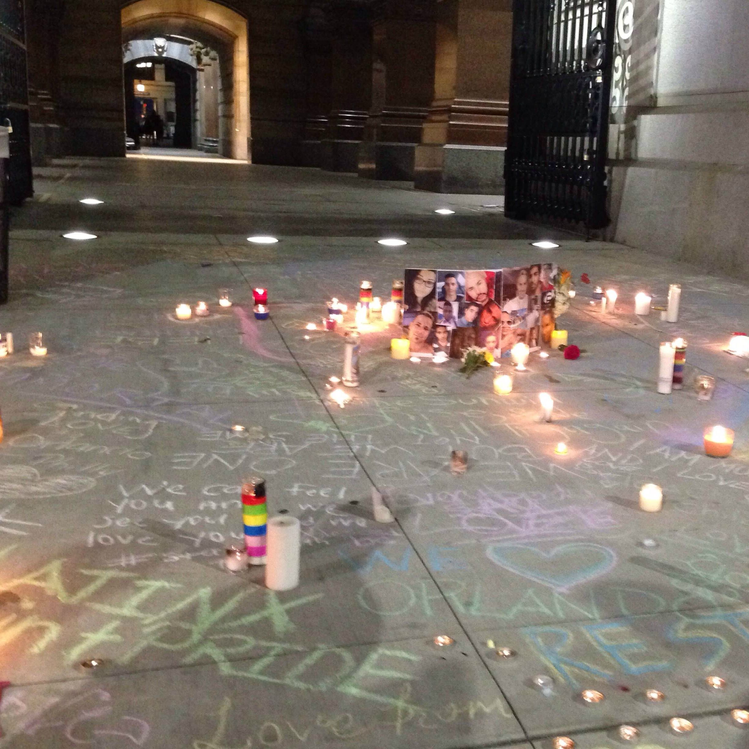 A June 13 City Hall vigil for victims of the Pulse Nightclub shooting. (Photo by Alaina Mabaso)