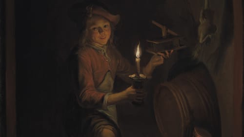 ‘Boy with a Mousetrap by Candlelight’ (c. 1664-5), Dominicus van Tol, The Leiden Collection. (Image courtesy of Arthur Ross Gallery.)