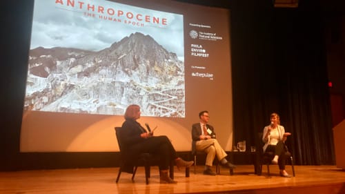 WHYY’s Maiken Scott and Academy of Natural Sciences panelists Dr. Scott Knowles and Dr. Stefanie Kroll discuss the documentary. (Photo by Lane Blackmer.)