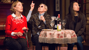 From left: Nancy Boykin, Carla Belver, and Jing Xu sip wine and chat. (Photo by Mark Garvin)