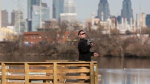Enjoying a 'River Room' on the Schuykill. (Photo by Steve Weinik for Mural Arts Philadelphia.)