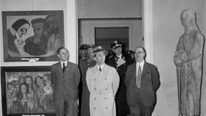 Joseph Goebbels visiting the original Degenerate Art exhibit at Haus der Kunst in 1938.