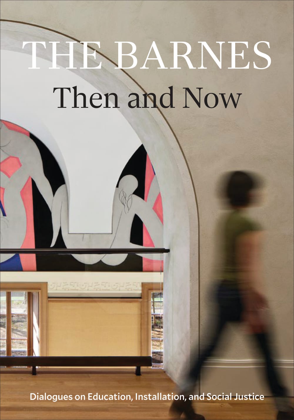 The book cover: title above in black & white text, over a slow-shutter image of a Barnes gallery with a blurry walking figure