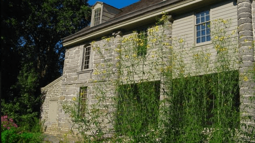 John Bartram House: Completed in 1731, Bartram designed the porch with stone columns, rare on Pennsylvania's colonial buildings.