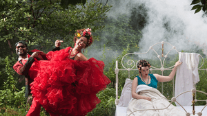 L to R: Jorge Caballero, Idalmis Garcia, and Lori Felipe Barkin blend fantasy Cuba with its reality. (Photo by Kate Raines/Plate 3 Photography.)