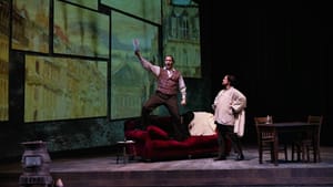 Painted-on antics: Evan LeRoy Johnson and Troy Cook in Opera Philadelphia’s ‘La Bohème.’ (Photo by Steve Pisano for Opera Philadelphia.)