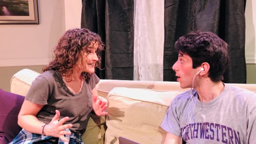 Saving Adam from himself: Madalyn St. John and Michael Mina in ‘The Boomerang Kid.’ (Photo courtesy of Beta Male Productions.)
