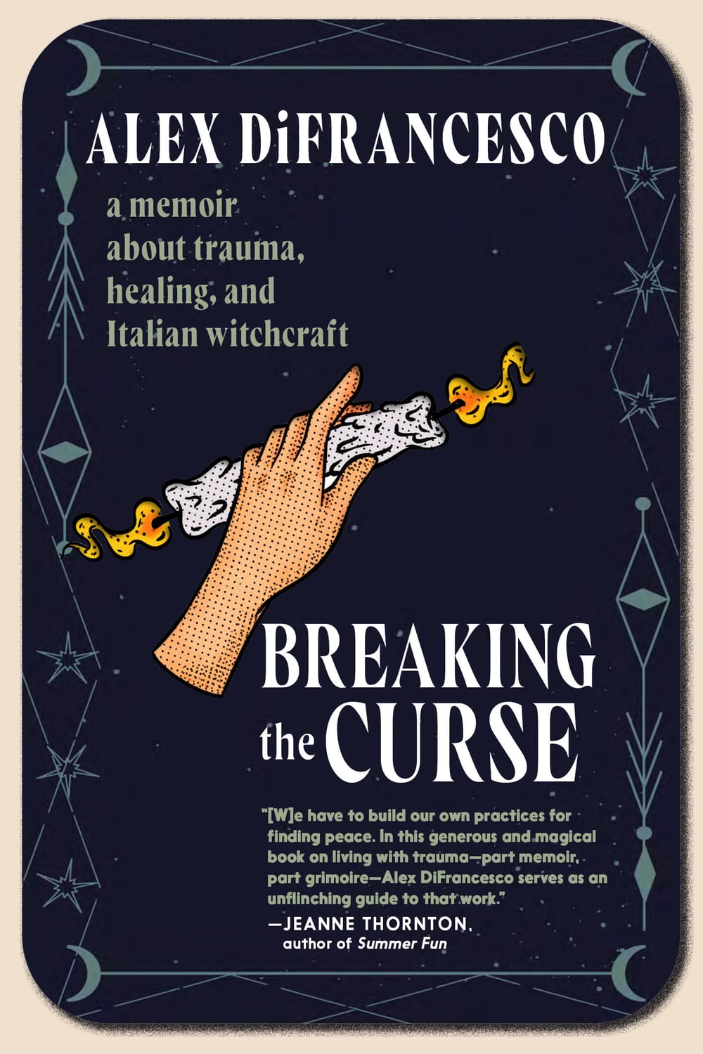 The book cover. Title and author appear in bold white text with an illustration of a hand holding a candle lit at both ends.