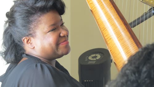 A fresh, free spirit: harpist Candace Lark. (Photo by Linda Holt.)