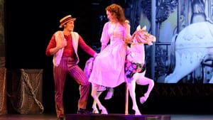 Joseph Spieldenner's Billy Bigelow and Maxwell Porterfield's Julie Jordan with what passes for a carousel in 'Carousel.' (Photo by Greg Carroccio.)
