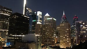 A signal of better days to come? Philly leaves the lights on for us all. (Photo by Camille Bacon-Smith.)