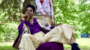 Pax Ressler as Viola and Angela Bey as Duke Orsino in Clark Park. (Photo by Hannah Van Sciver.)