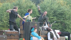 Staying in the moment: Schier (center top) and castmates in “The Tempest.” (photo by Andrew Hazeltine)