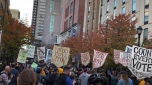 Say it, but make it beautiful: Philadelphians rallied to protect their election. (Photo by Alaina Johns.)