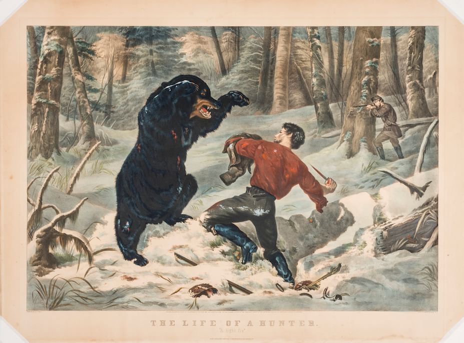 The Life of a Hunter/A Tight Fix, Currier & Ives, Arthur Fitzwilliam Tait, 1861-1872, New York, NY, watercolor on paper. (Image courtesy of Winterthur)