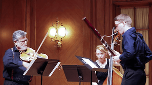 Curtis Summerfest faculty members and alumni (l to r) Toby Appel, viola (’70); Heather Miller Lardin, bass (’96); William Short, bassoon (’10). (Photo by Annie Sarachan)