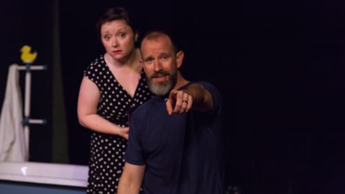 Charlie DelMarcelle with Meghan Winch as audience conspirator. (Photo by Daniel Kontz.)