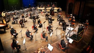 Members of the DSO record their last distanced concert of the year. (Image courtesy of the DSO.)