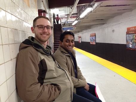 Mabaso's new friends, Jefferson med students Dan and Kayer, on their way to the airport protest. (Photo by Alaina Mabaso)