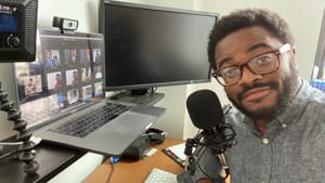 Actor Newton Buchanan prepares to record a sonnet for DelShakes's 'Sonnet Project.' (Photo courtesy of Delaware Shakespeare.)