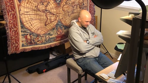 DelShakes producing artistic director David Stradley prepares to host a virtual salon on Coriolanus. (Photo courtesy of Delaware Shakespeare.)
