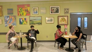 Compatibility isn’t everything: Ellen Cohn, Christopher David Roché, Sisi Wright, and Chauncey Meeks Owens in ‘Destiny is a Careless Waiter.’ (Image courtesy of Juniper Productions.)