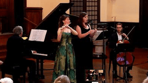 L to r: Charles Abramovic, piano; Mimi Stillman, flute; Sarah Shafer, soprano; Nathan Vickery, cello. (Photo by Samantha Robinson)