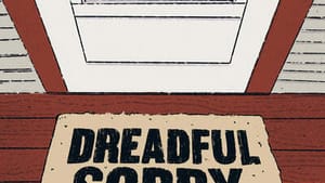 The book cover. A brown-and-white illustration of a screened door and doormat, with the title written on the doormat.