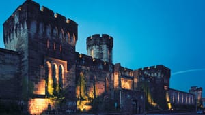 Night falls at Eastern State Penitentiary. Photo by Tom Bernard.
