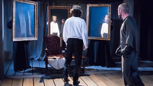 Uneasy lies the head: Lally as James I and Peakes as Richard. (Photo by Mark Garvin).
