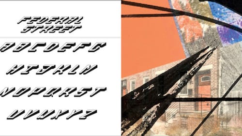 Ross's "Federal Street" font is paired with Jean's print of a neighborhood corner. (Image courtesy of the Print Center.)