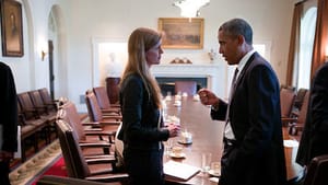 UN Ambassador Samantha Powers gets an extreme closeup with President Obama. (Photo via IMDB.com.)