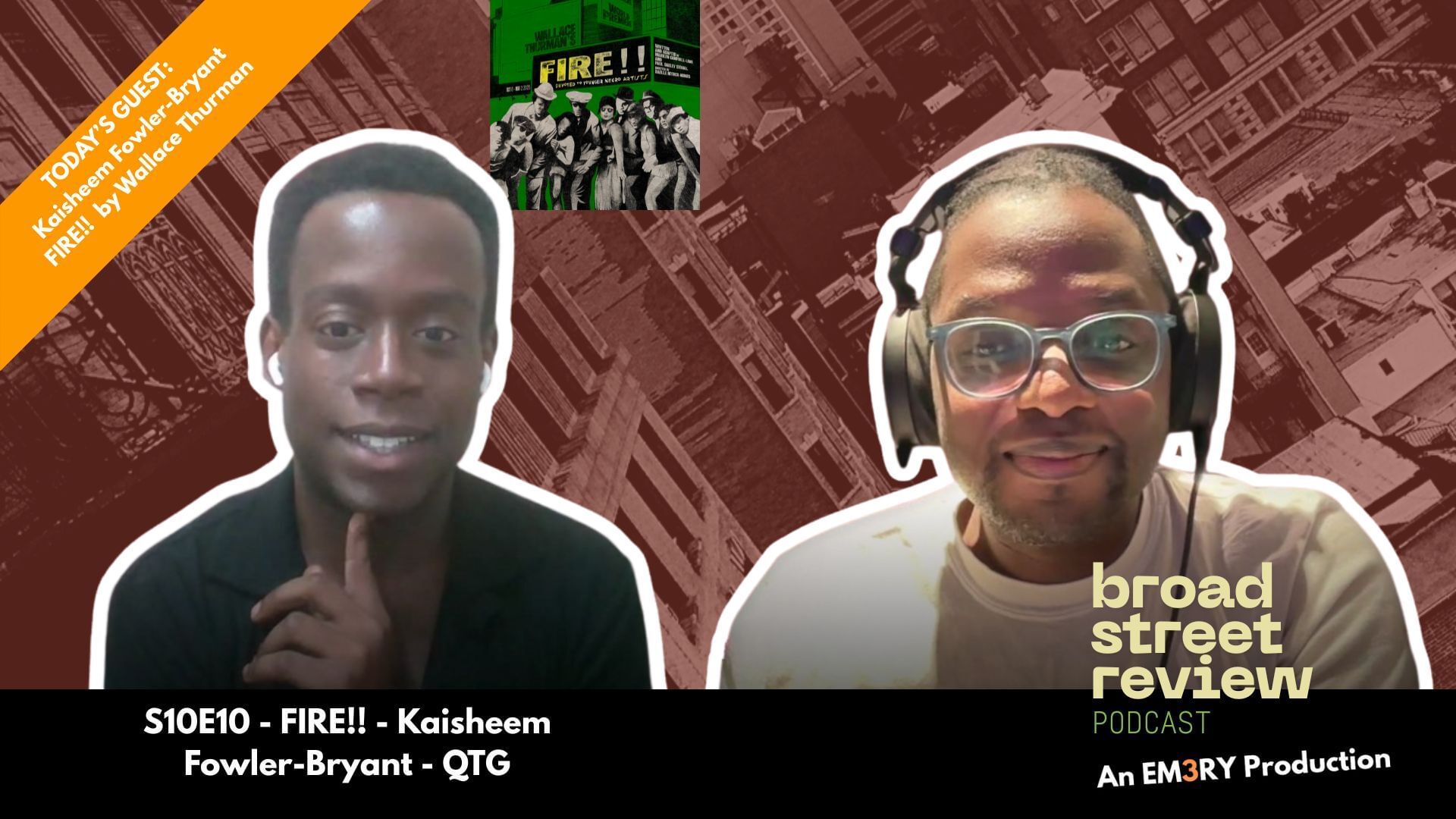 Illustration shows Kaisheem and Darnelle side by side with a cityscape behind them, with the Fire!! and BSR logos.