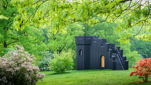 The "Gothic Tower" is blackened through a Japanese technique that protects its wood. (Photo by Rob Cardillo Photography.)