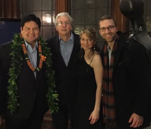 L to r: Dolce Suono with composer Michael-Thomas Foumai, pianist Charles Abramovic, flutist Mimi Stillman, and cellist Nathan Vickery. (Photo by Ronni Gordon)