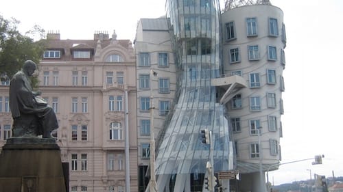 Gehry's blends old with new in Prague's "Dancing Buildings." (Photo by Andrew Stillman via Creative Commons/Flickr)