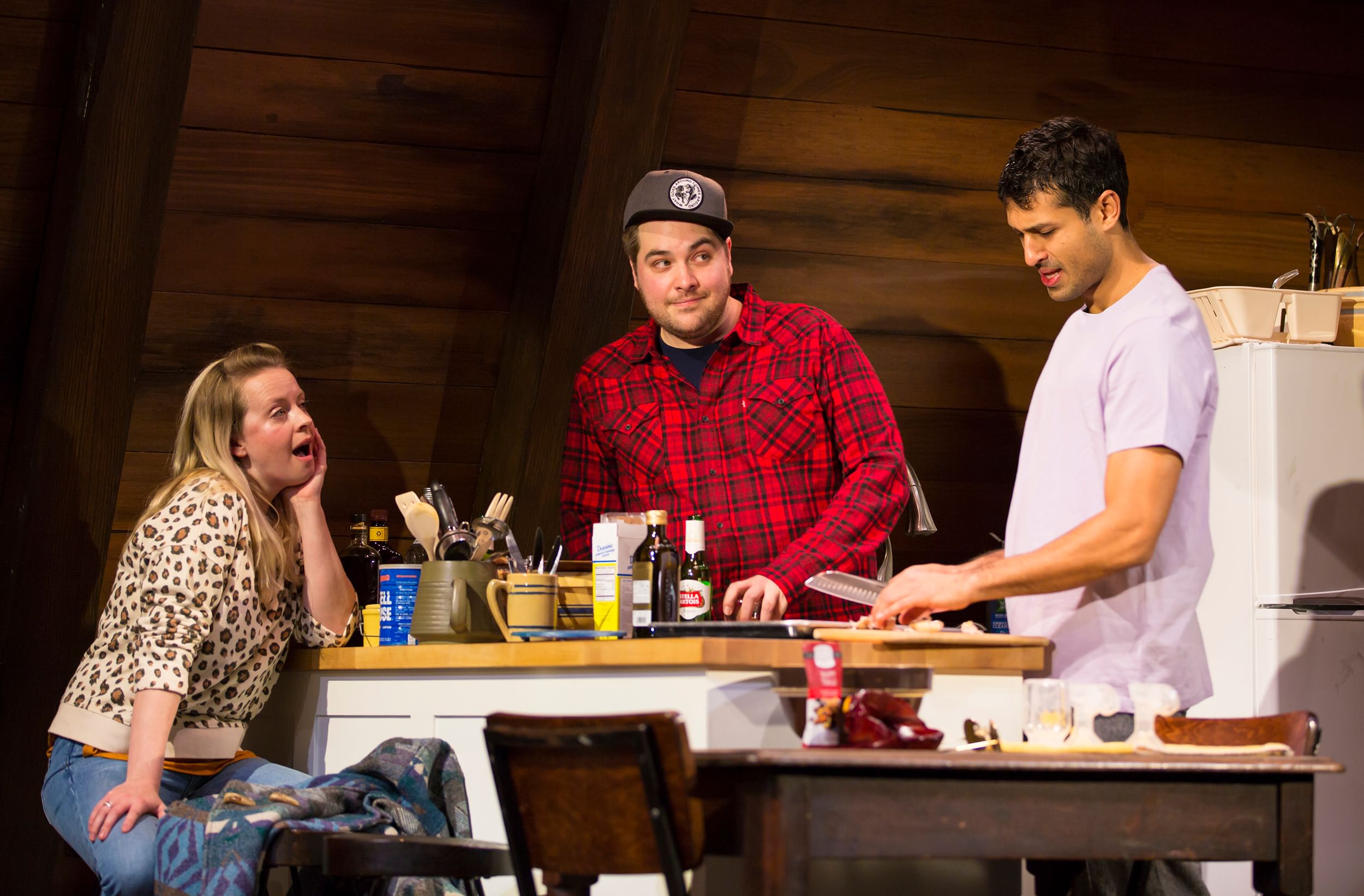 Much more compelling than ‘This Is Us’: Ariel Woodiwiss, Nate Miller, and Saamer Usmani in ‘Goodnight Nobody.’ (Photo by T. Charles Erickson.)