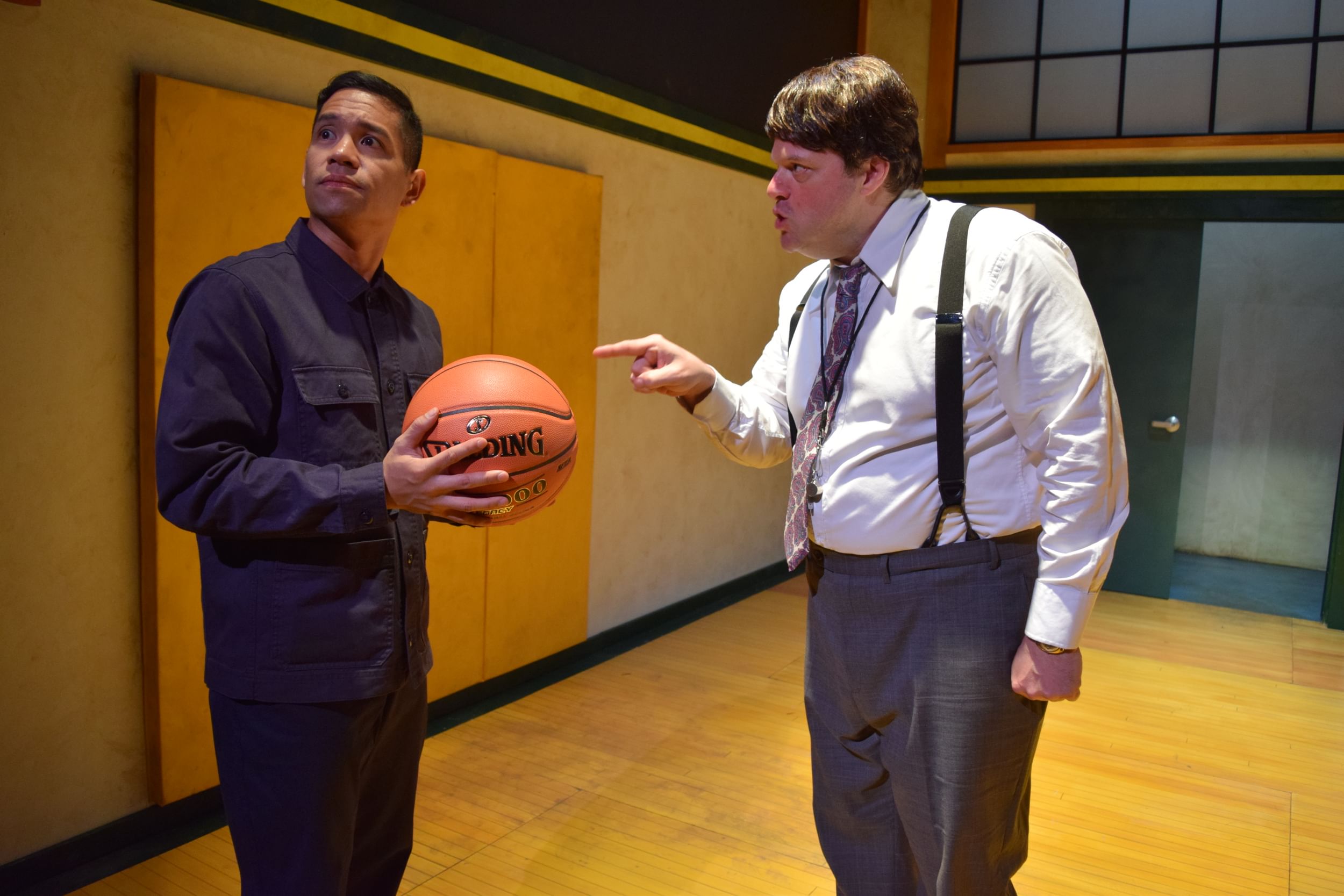 A wide distance between the Chinese way and the American way: Justin Jain and Scott Greer in ‘The Great Leap.’ (Photo courtesy of InterAct Theatre Company, 2019.)