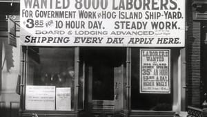 A sign at Hog Island recruiting center, circa 1918 (southeast of modern-day Tinicum). Source: The National Archives.