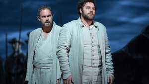 Gerald Finley and AVA grad Bryan Hymel. (Photo by Marty Sohl/Metropolitan Opera)