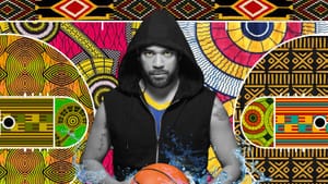 Martinez-Briggs as Demi. Wears a sleeveless hooded sweater, holding a basketball, with Yoruba-style patterns for background