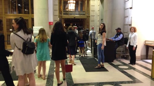 Haverford middle-schoolers still abuzz after Philly Shakes's turbo-charged 'Hamlet.' (Photo by Alaina Mabaso.)