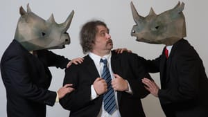 Bob Schmidt, Ethan Lipkin, and David Stanger in Eugène Ionesco's “Rhinoceros.” (Photo by Johanna Austin,  www.austinart.org)