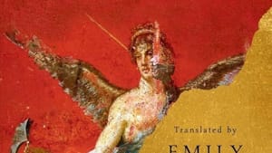 Book cover: gold and orange split on a rough halfway diagonal, over an ancient fresco of a winged man holding a gold helmet