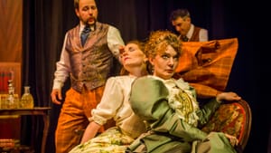 L to R: Altman, DalCanton, Summerfield, and Reed can't save this "trivial comedy." (Photo courtesy of Hedgerow Theatre.)